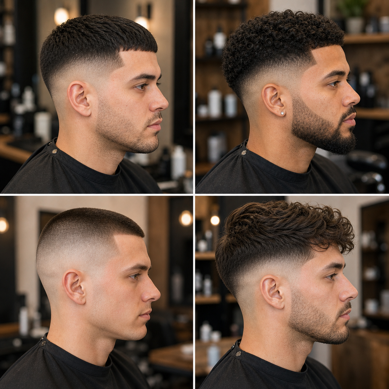 Skin fade haircut preview examples with different fade heights and top styles