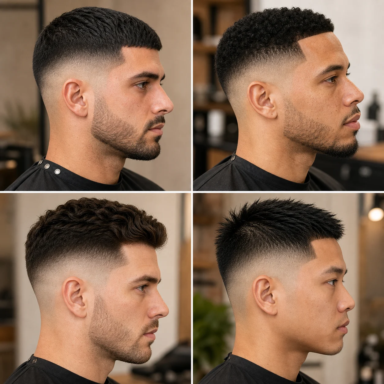 Side-profile skin fade examples comparing different fade heights