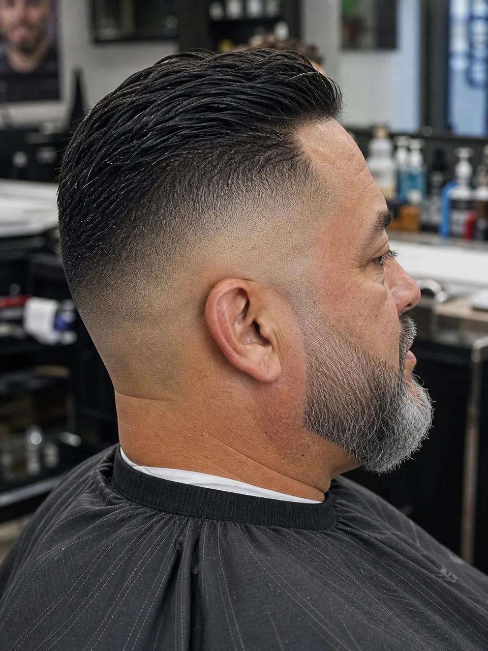 High skin fade with beard blend and clean neckline
